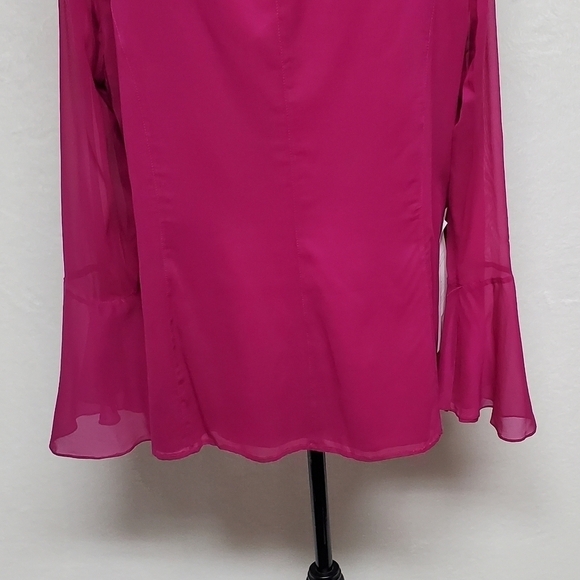 KAY Unger Vintage Fuschia Pink Silk Cowl Neck Flutter Sleeve Ruffle Hem Blouse - Picture 11 of 15